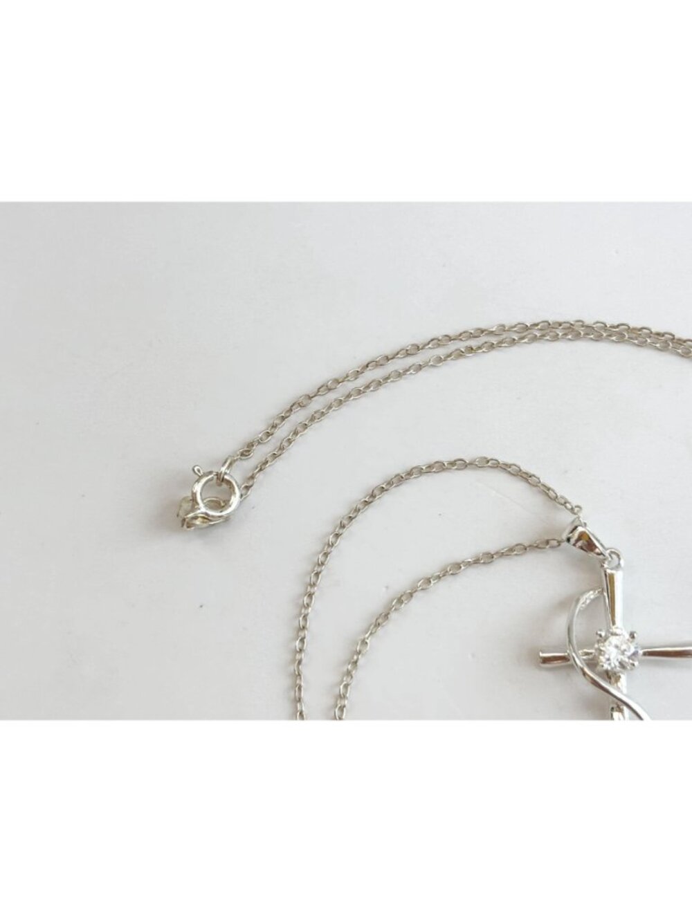 Modernist Cubic Zirconia Cross Sterling Silver 925 Vintage Pendant Necklace 16" - Picture 8 of 14